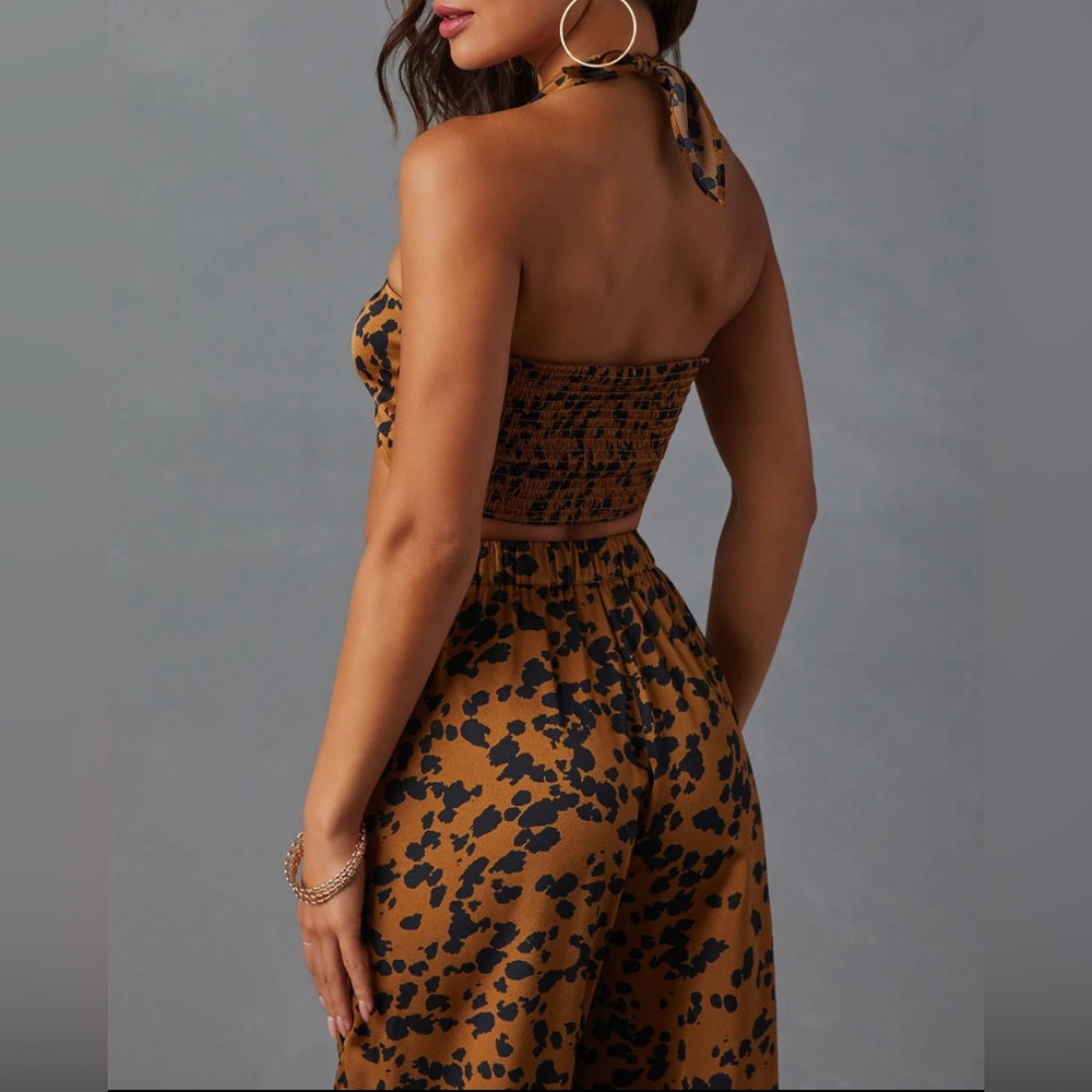 NWT Easy Tiger Animal Print Wide Leg Pant & Smocked Halter Bra Top - Picture 7 of 7